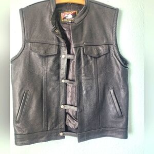 Men's Black Leather Vest Front Labels Removed